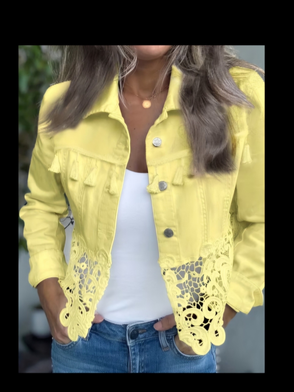 Women’s Yellow Crochet Hem Denim Jacket